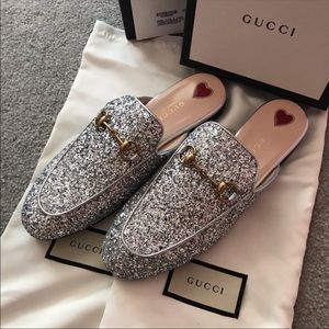 Gucci Silver Glitter Princeton Mules size 38